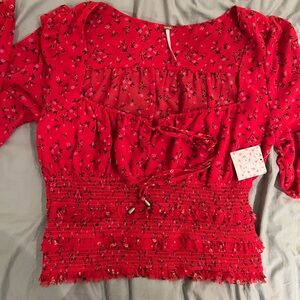 NWT Free People Lolita Red Blouse